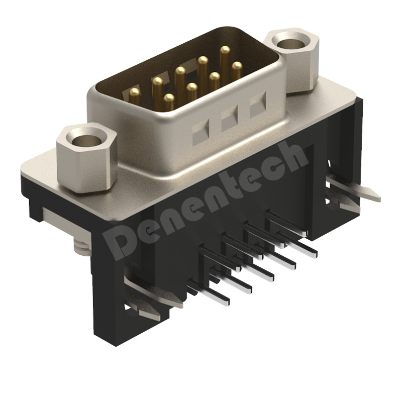 Denentech 高质量的D-SUB HDR9公座90度弯针脚H8.08插板d-sub 9P连接器9Pin两排HDR9弯脚90度公座连接器 