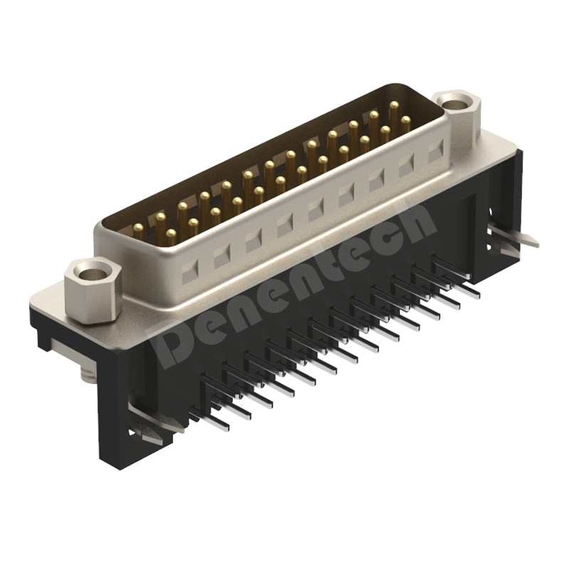 Denentech 防水HDR25P公座90度H8.08插板 弯插90度连接器 高密度2排25针串口插头d-sub 25P 连接器 