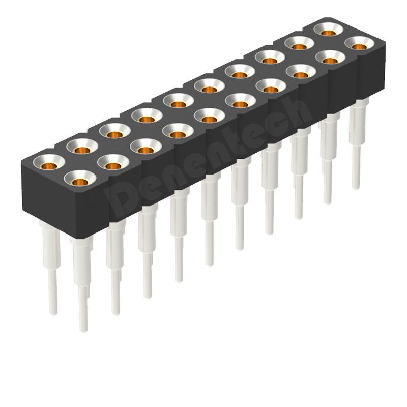 Denentech 质量好2.54MM圆P排母H3.00xW2.54双排180度插板圆针母座