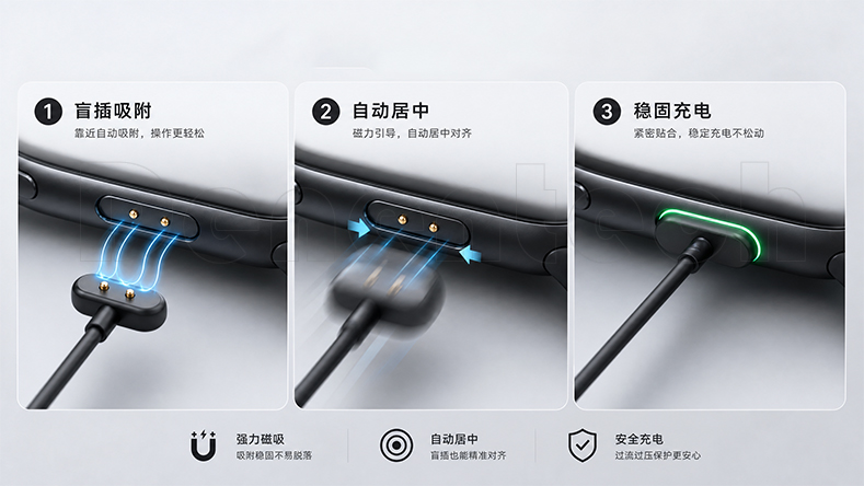 德能电子磁吸连接器公母座自动吸附对位展示