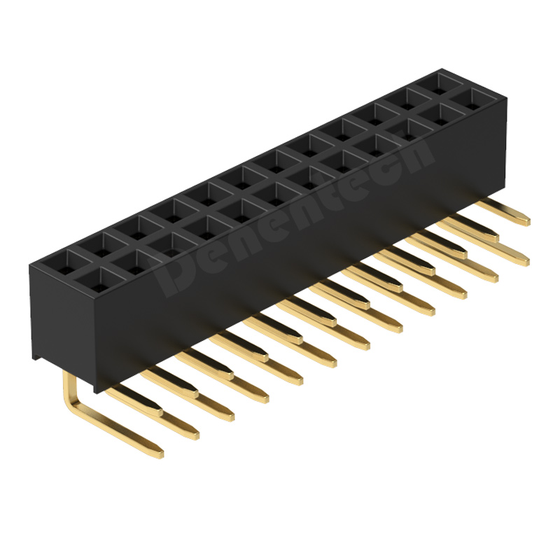 Denentech 厂家批发2.54MM排母H5.7双排90度双弯排母连接器