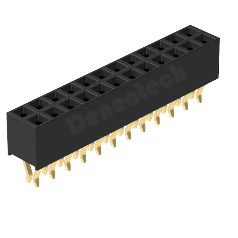 Denentech 厂家生产2.54MM排母H5.7双排180度夹板排母接插件