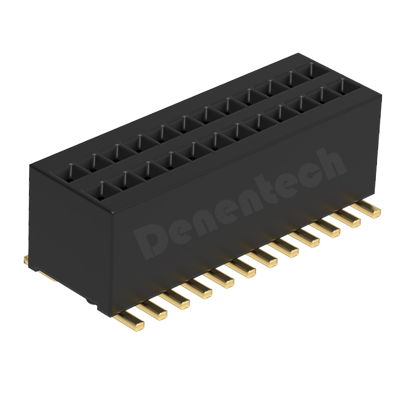 Denentech德能电子0.8MM排母H3.2双排180度SMT双排排母工厂直供立贴排母连接器