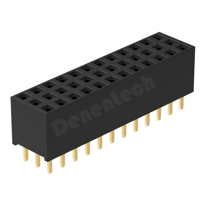 Denentech德能电子2.54MM H8.5三排180度排母工厂热销镀金端子排母连接器
