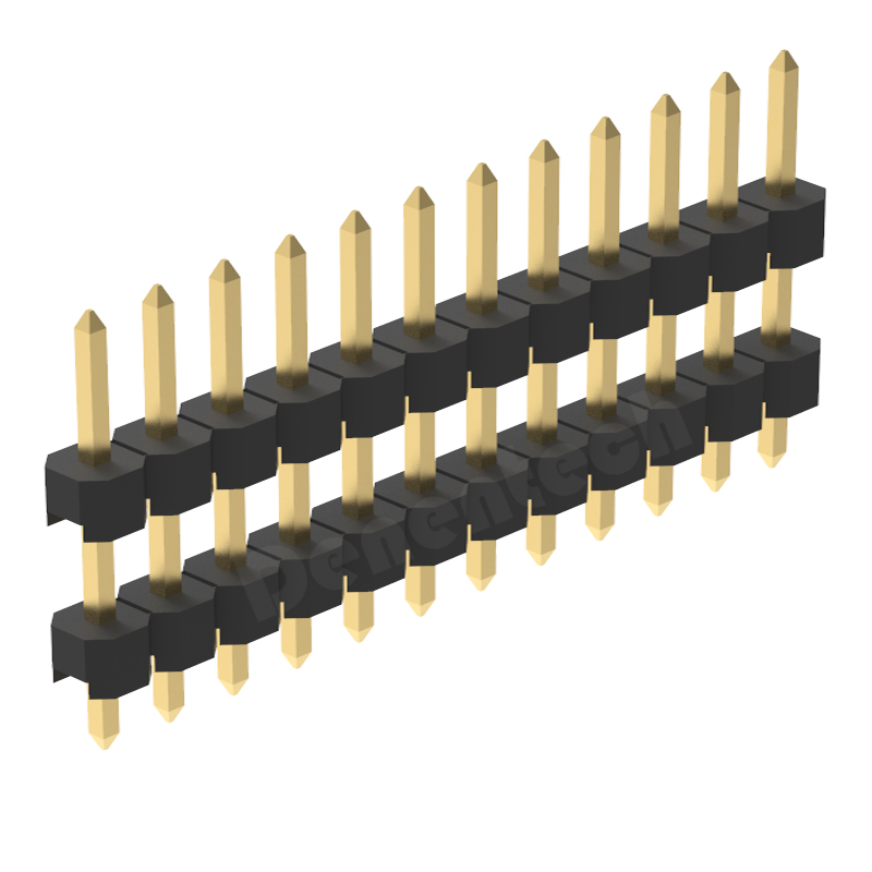Denentech 工厂加工 2.54mm排针单双塑180度 单排针 排针2.54MM双塑加长针/ 铜针 镀金 镀锡 环保