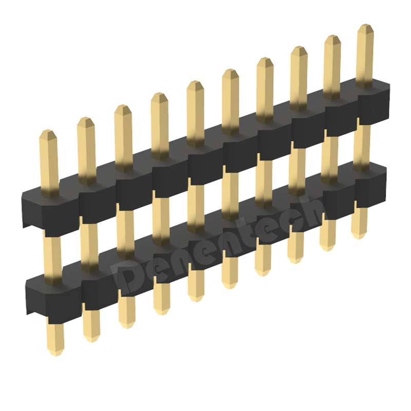 Denentech 工厂直销 2.00mm排针单排双塑180度单排针 黑色塑胶2.0mm间距插针 直针 铜排针