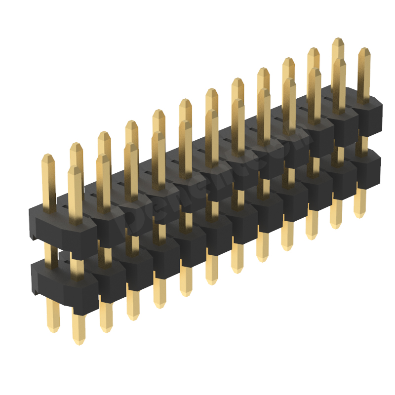 Denentech 工厂直销 2.00mm排针双排双塑180度双排针 黑色塑胶2.0mm间距插针 直针 铜排针