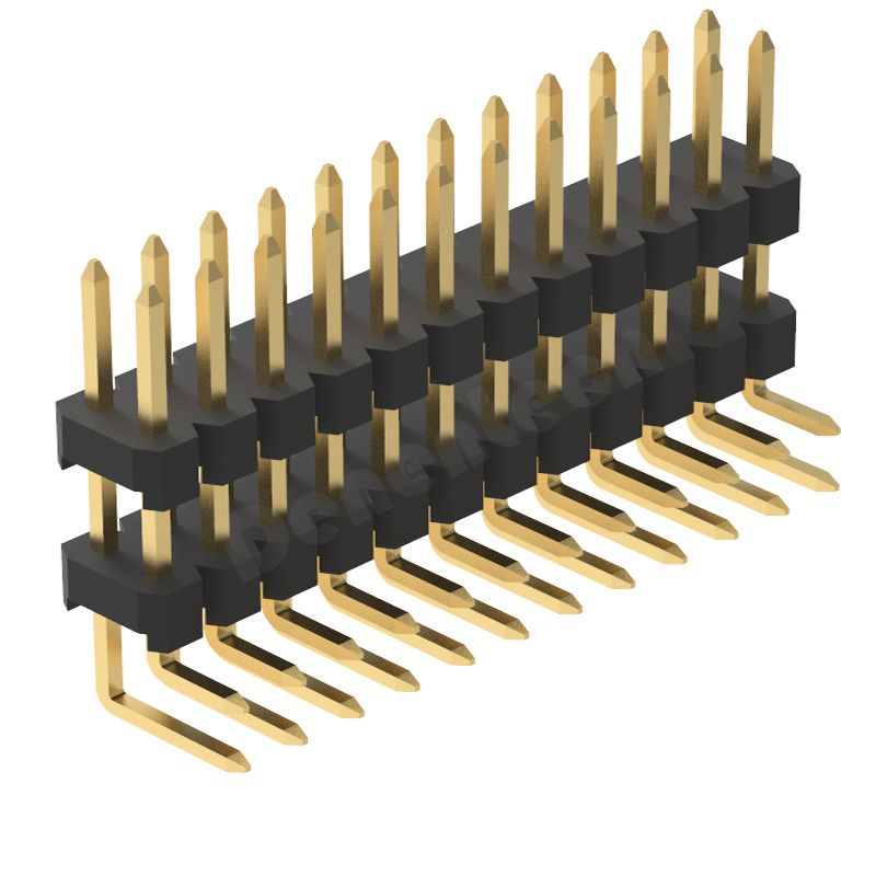 Denentech 工厂加工2.54mm排针双排双塑90度 2.54mm间距双排弯针 弯排针插针90度