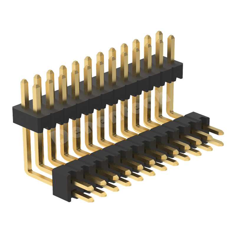 Denentech  镀金的1.27mm排针双排双塑中间弯90度排针连接器
