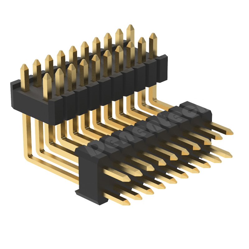 Denentech 定制 1.27x2.54mm排针双排双塑中间弯90度