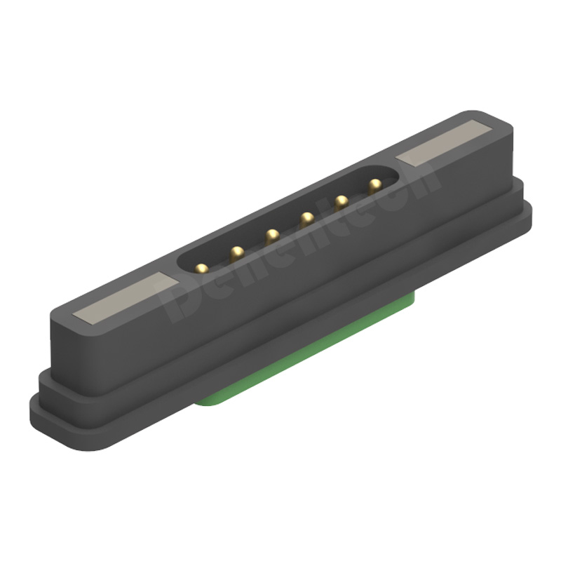Denentech德能电子矩形磁吸pogo pin6P镀金180度公座直插pogo pin磁吸连接器磁力公母座