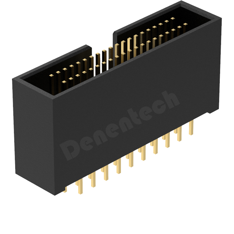 Denentech德能电子1.27x2.54mm塑高H10.5 双排180度直插四排脚公座简牛连接器