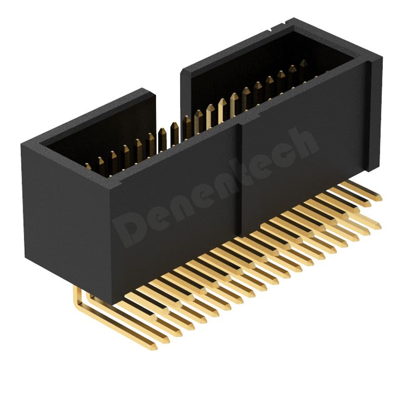 Denentech德能电子1.27x2.54mm塑高H9.65双排90度弯针简牛连接器镀金插座