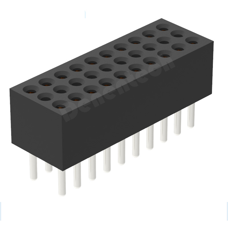 Denentech 热销1.27MMx2.54MM圆P排母H3.80xW4.52三排180度电子元器件母座插针
