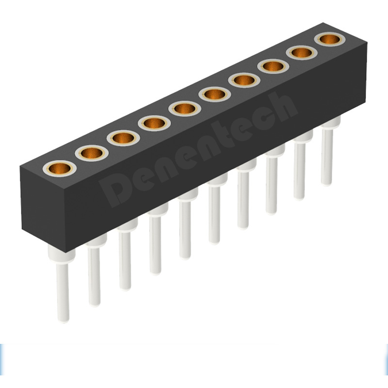 Denentech 专业工厂1.778MM圆P排母H3.0xW2.6单排180度PCB圆针排母