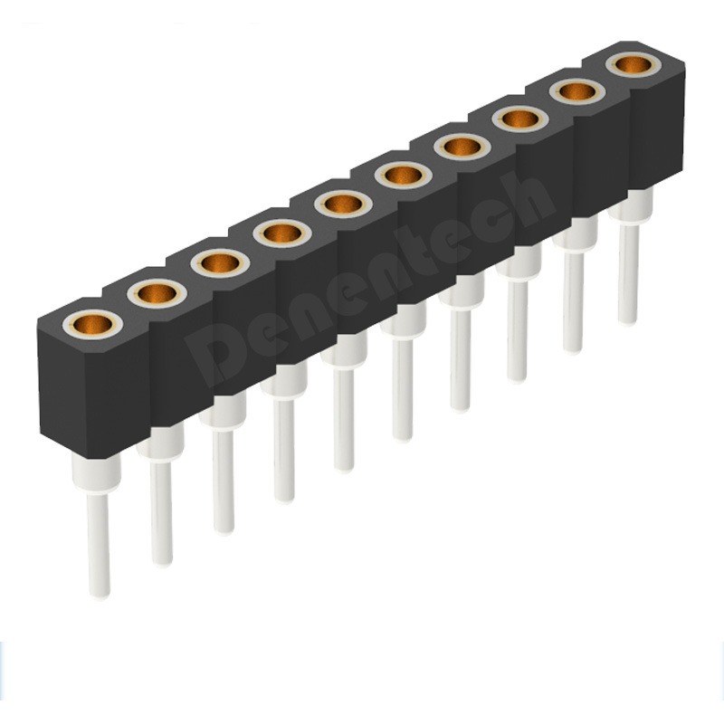 Denentech 定制2.00MM圆P排母H2.80xW2.20单排180度圆孔连接器