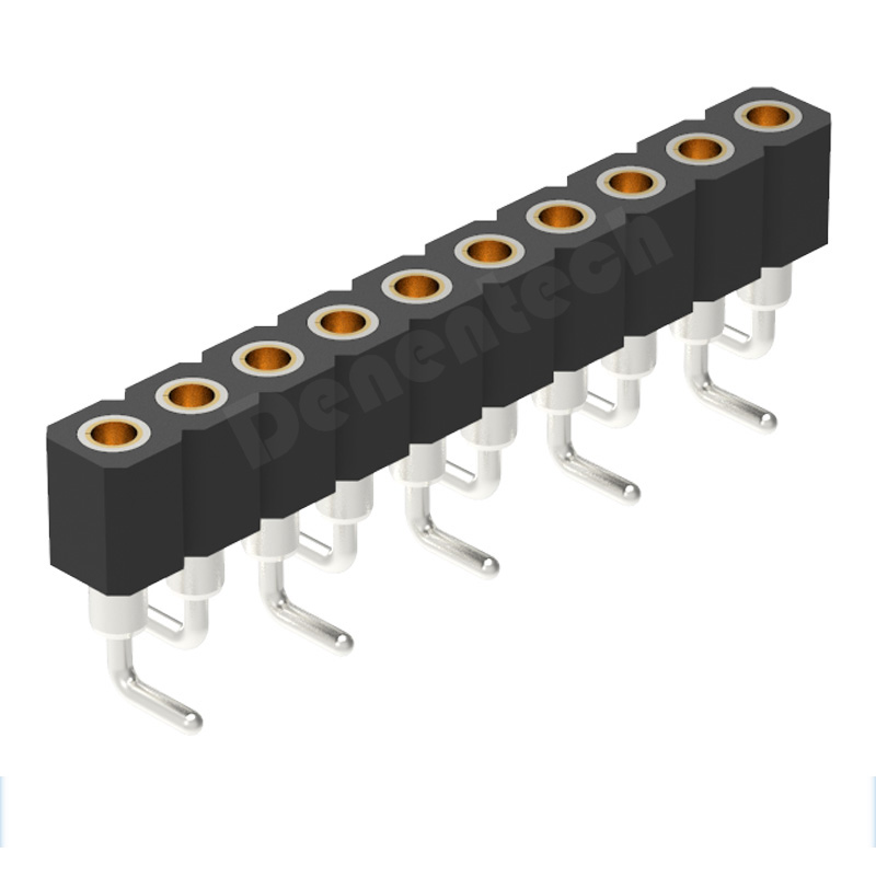 Denentech 厂家直销2.00MM圆P排母H2.80xW2.20单排立贴-type1镀金圆孔座子连接器