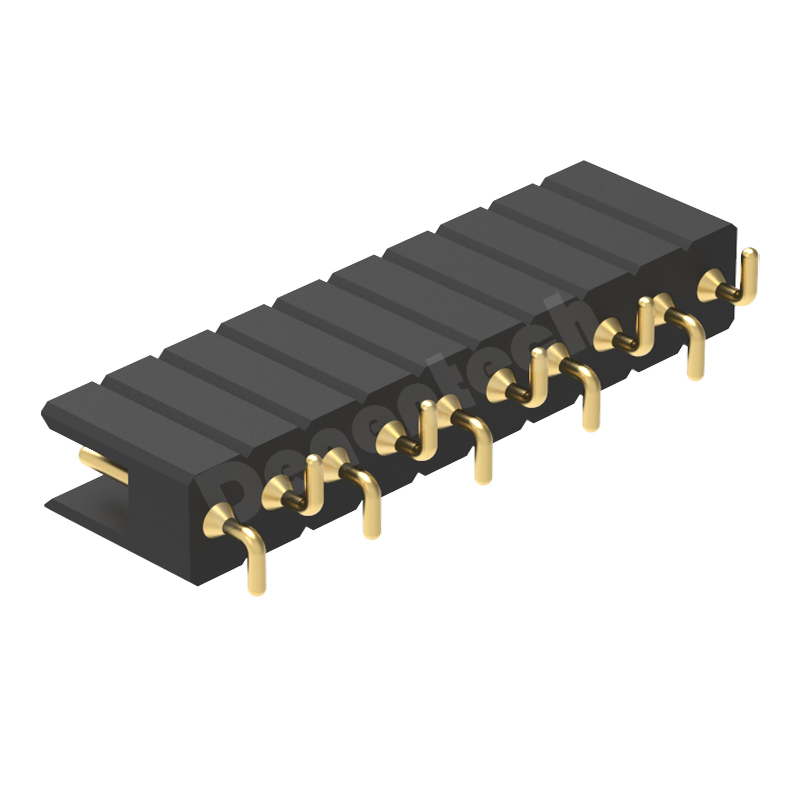 Denentech 专业工厂2.54MM圆P排针H6.90xW4.36单排立贴type1实心圆孔圆针