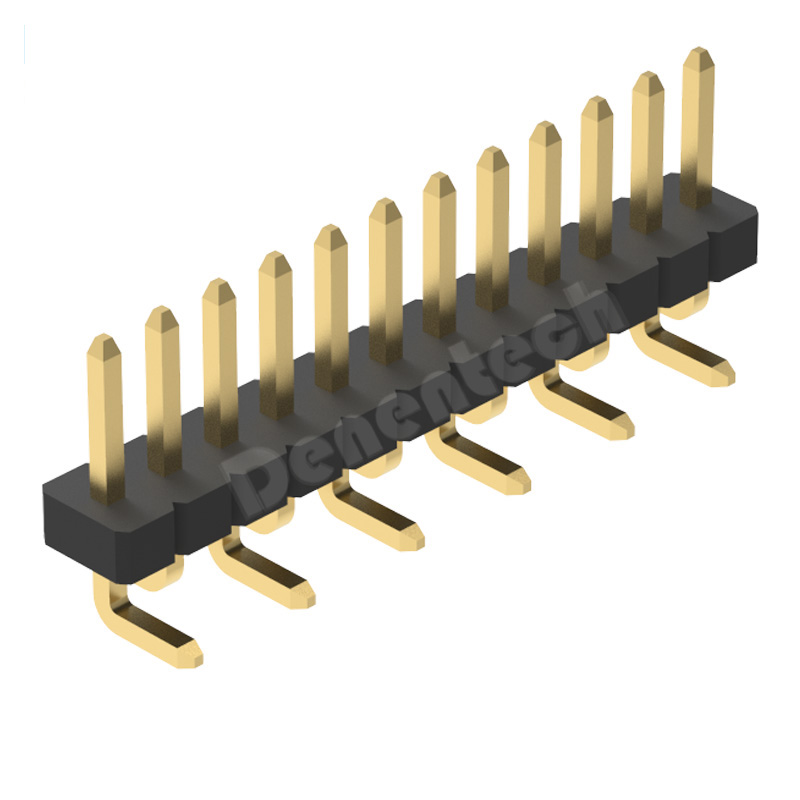 Denentech 1.27mm间距单排单塑立式贴片排针排母座错位脚铜脚镀金