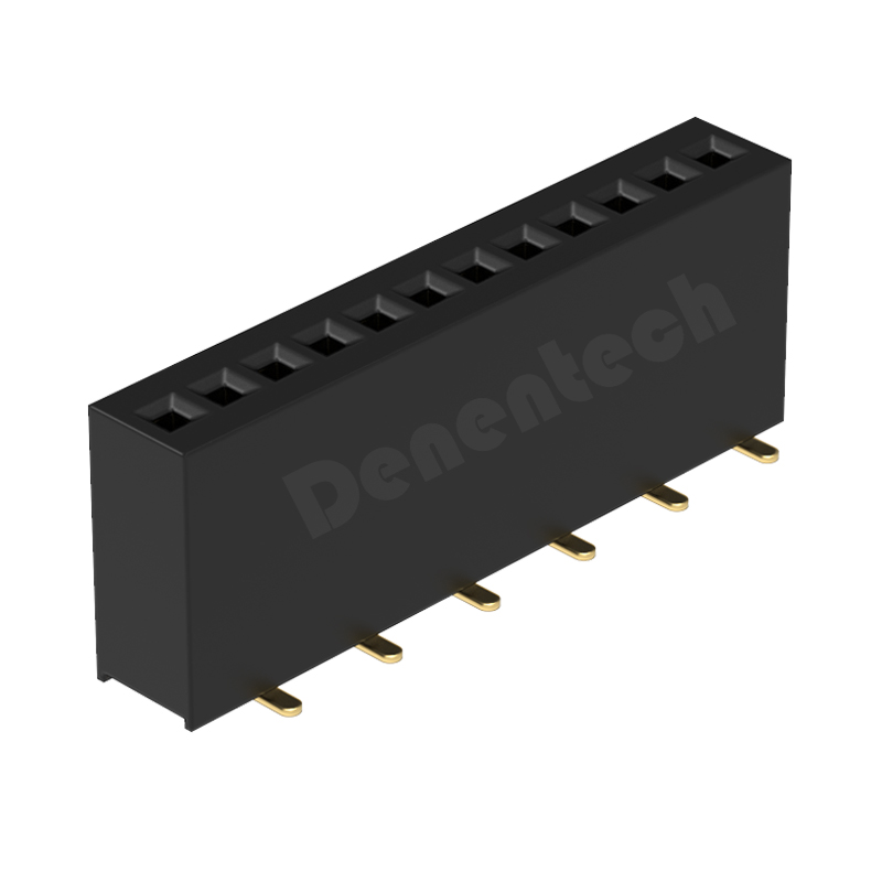 Denentech 工厂直销 1.27MM排母 错位立贴 H5.7单排180度贴片SMT排母连接器