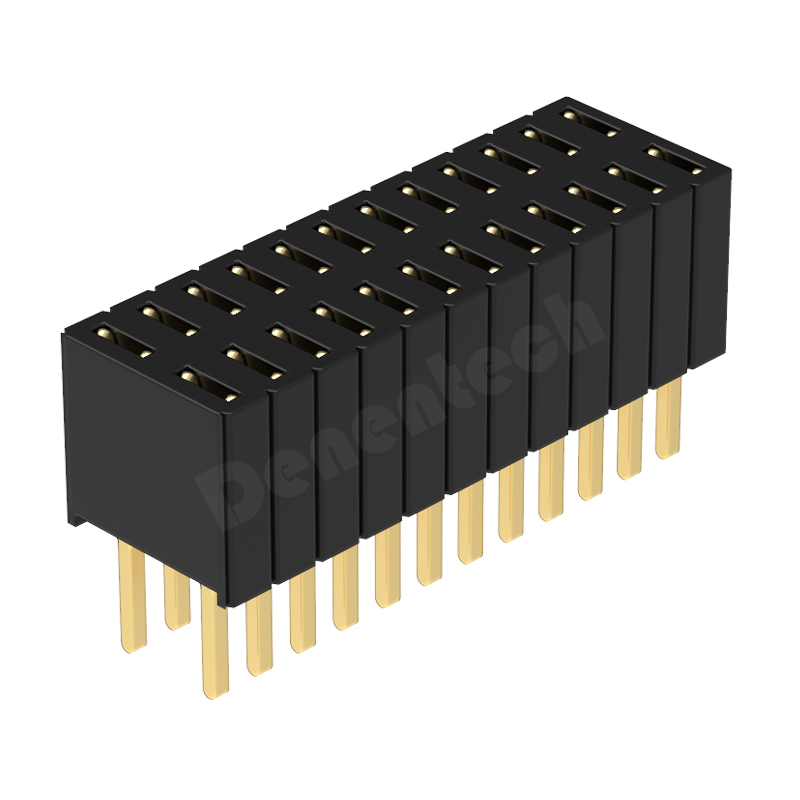 Denentech 专业工厂 1.27*2.54MM排母H4.6双排180度直插排母连接器 镀金端子 双排排母 直插座