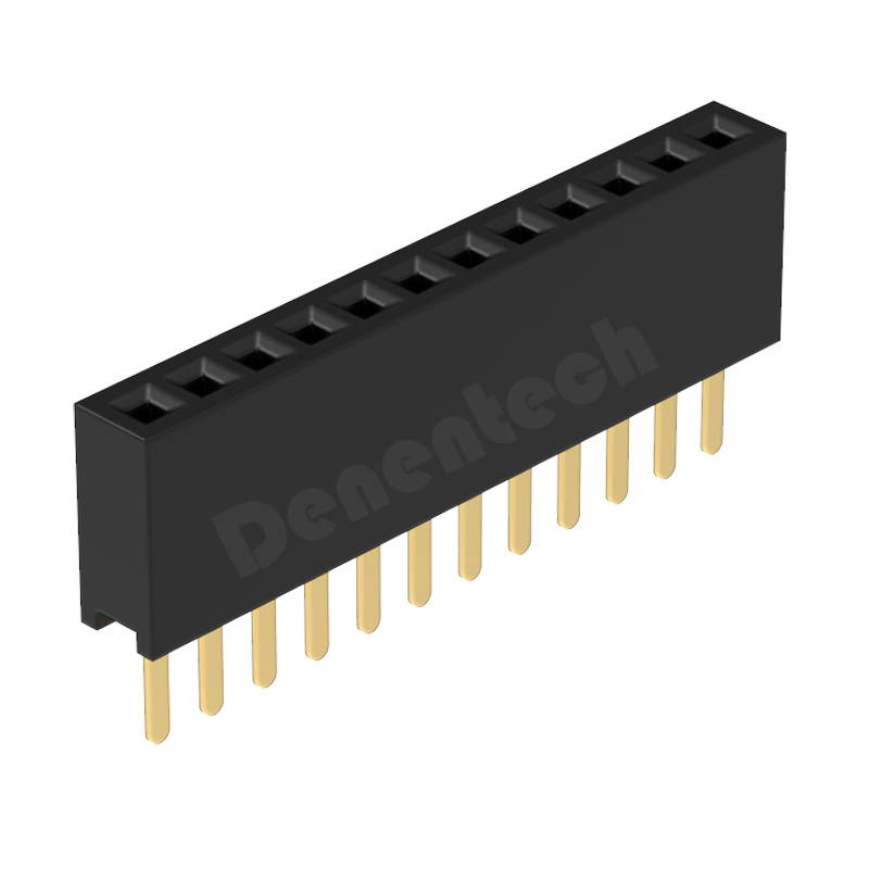 Denentech 德能电子 价格低廉 1.27mm间距 单排插座 镀金Y型端子 H4.3单排180度直插排母连接器