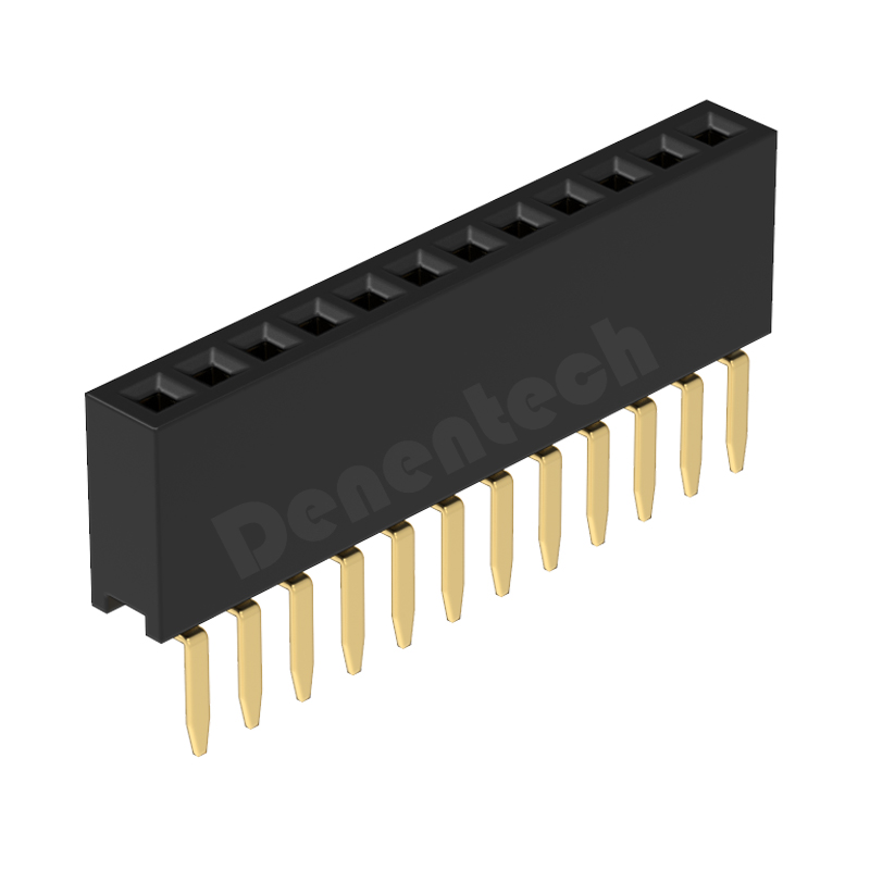 Denentech 工厂定制  1.27间距90°贴板 1.27MM排母 H4.3单排90度立贴SMT排母连接器 