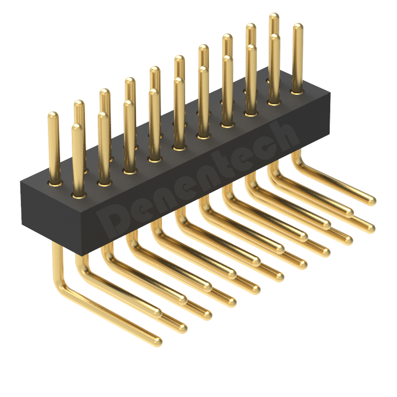Denentech 专业工厂 1.27MM圆P排针H1.90xW3.25双排90度变频器圆孔插针