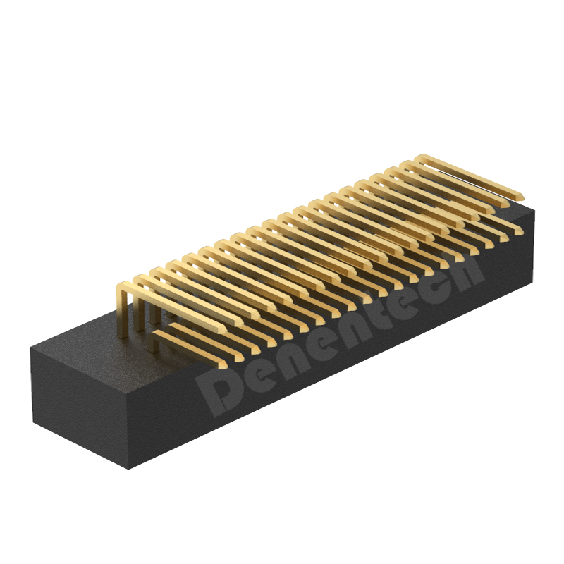 Denentech专业生产商1.27x2.54mm间距H5.60双排90度插板简牛连接器