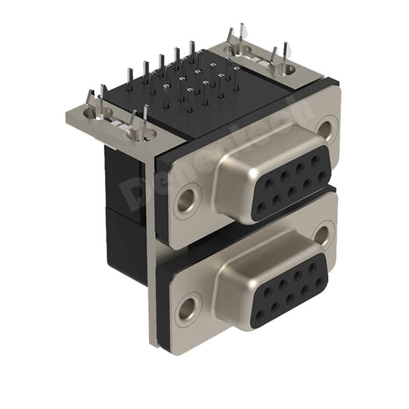 Denentech厂家直销D-SUB双胞胎9P母座双层连体双胞胎连接器 9Pin d-sub 
