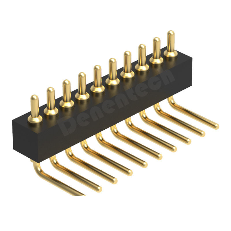 Denentech 热销1.27MM弹簧针H2.0单排公座90度折弯pogopin公母座顶针