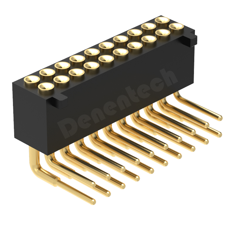 Denentech 流行1.27MM弹簧针H4.0双排母座90度凹面带柱折弯充电仓连接器