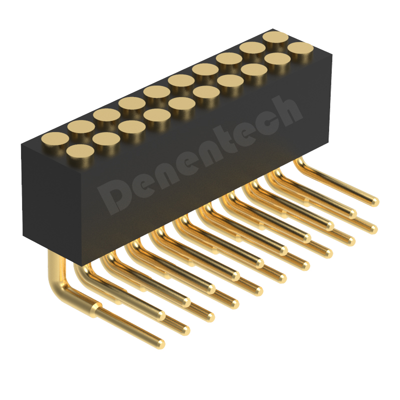 Denentech 厂家 1.27MM弹簧针H4.0双排母座90度平面触点pogo pin弹针