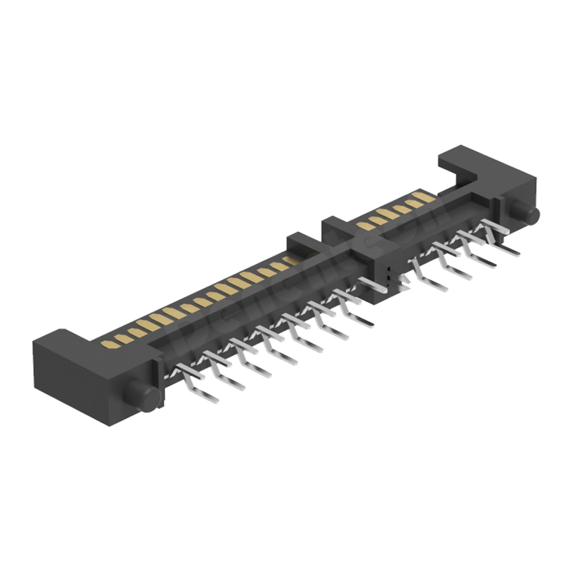 Denentech 定制SATA7+15P公座180度双排脚镀金SATA座