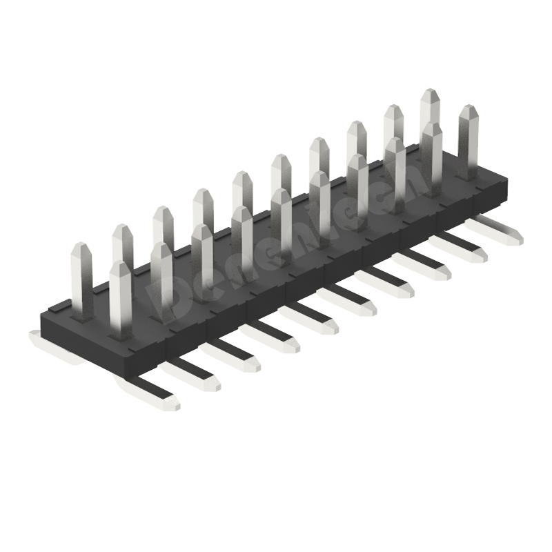 Denentech 德能电子 4.20mm排针双排单塑SMT PH4.2mm排针贴片 间距4.2贴板排针加长排针黄铜镀锡 双弯插针汽车插件排针