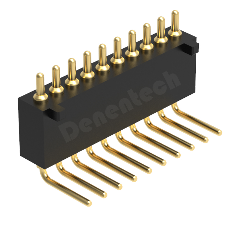 Denentech 工厂直销1.27MM弹簧针H4.0单排公座90度帯定位柱顶针连接器