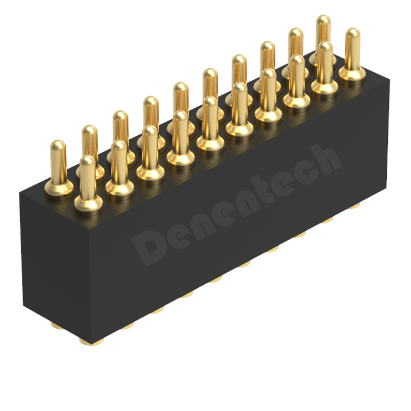 Denentech 工厂直供1.27MM弹簧针H4.0双排公座180度SMT贴片充电针pogopin 