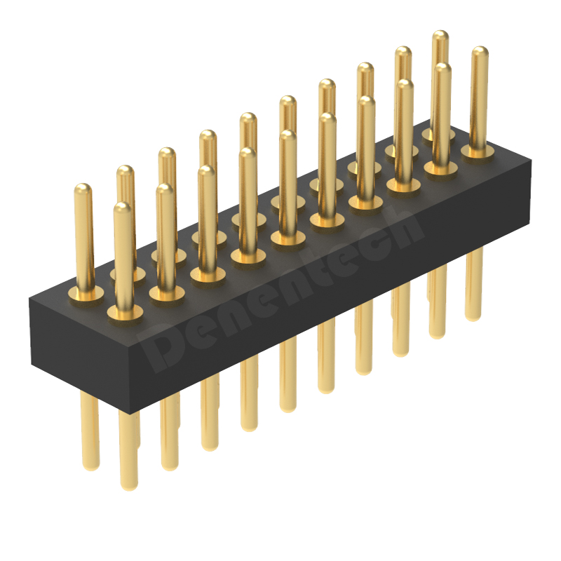 Denentech 工厂直供镀金1.27MM圆P排针H1.90xW3.25双排180度直插式圆排针