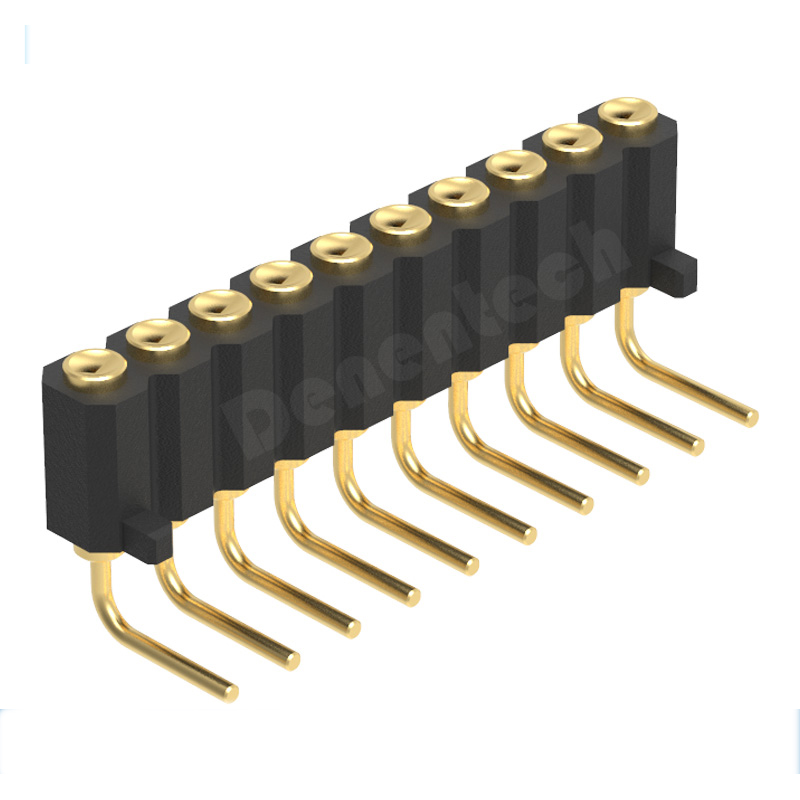 Denentech可定制2.00MM弹簧针H4.0单排母座90度凹面帯柱