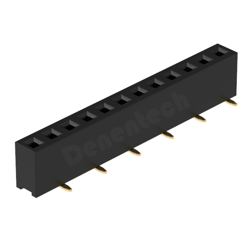Denentech 工厂直供  2.00MM排母H4.3单排180度SMT 单排立式贴片 错位单排母母座