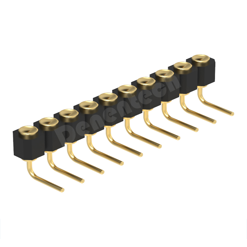 Denentech 2.54MM弹簧针H2.5单排母座90度凹面 弹簧顶针 无线蓝牙耳机 顶针连接器 充电弹簧针