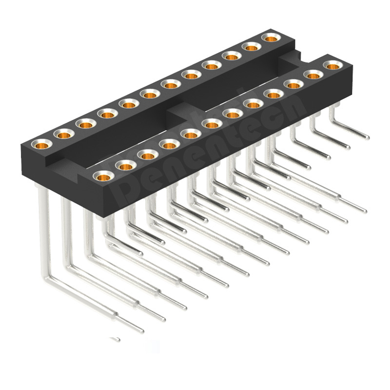 Denentech 优质2.54MMIC座H3.0MM双排90度IC圆孔插座内金外锡母座