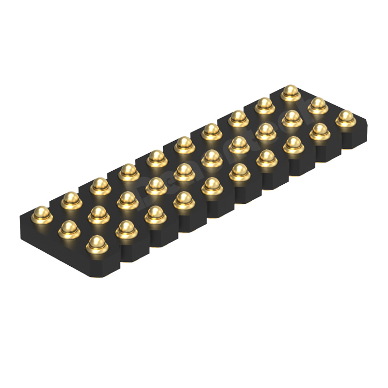 Denentech 2.54MM弹簧针H1.27三排公座180度SMT 2.54mm Pogo pin弹簧针顶针连接器