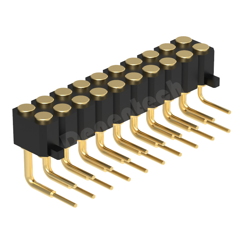 Denentech 2.54MM弹簧针H4.0双排母座90度 工厂研发弹簧顶针POGOPIN医疗器械探针连接器