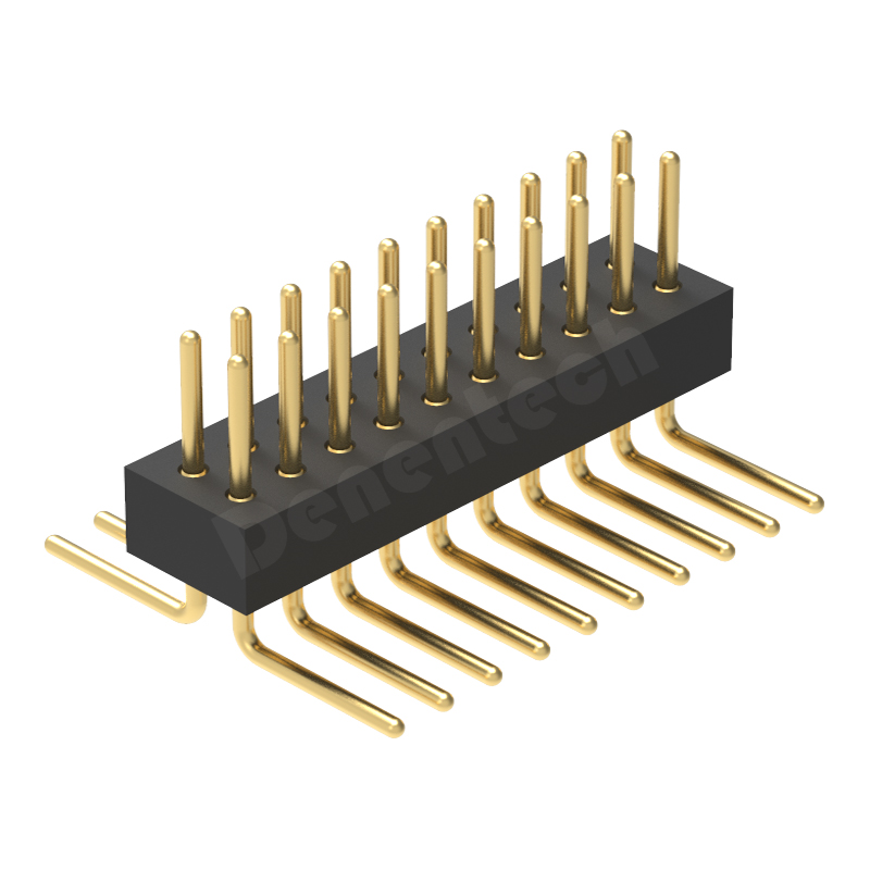 Denentech 高质量1.27MM圆P排针H1.90xW3.25双排立贴圆孔弯脚插针