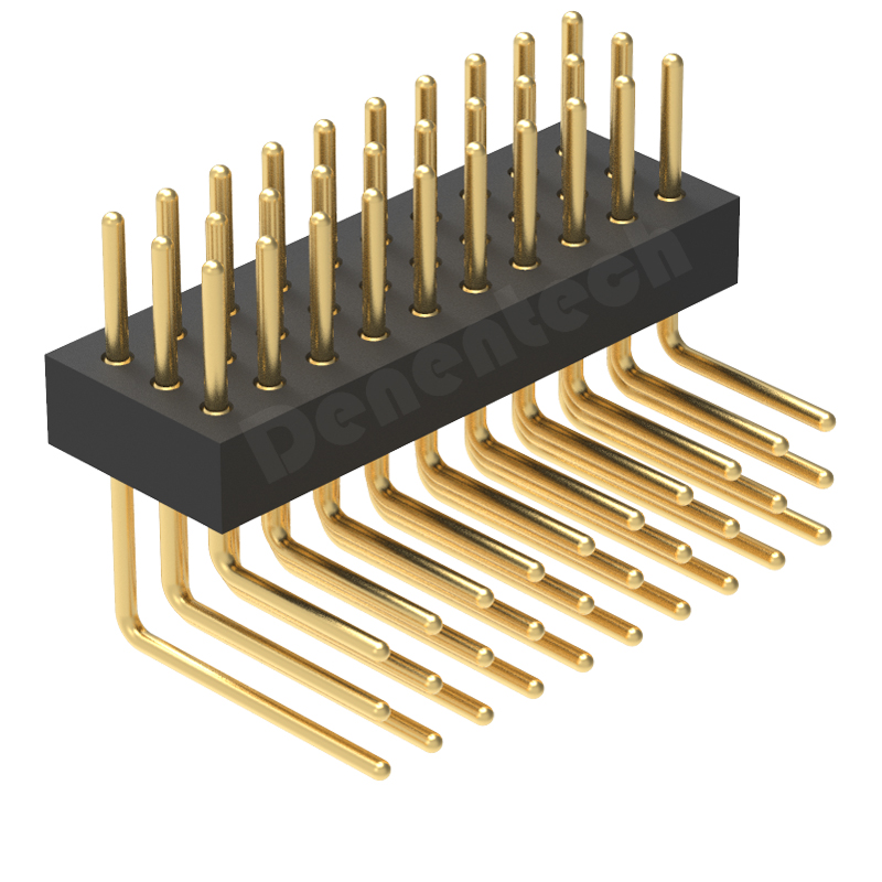 Denentech 定制1.27MM圆P排针H1.90xW4.52三排90度环保耐温镀金插针排针