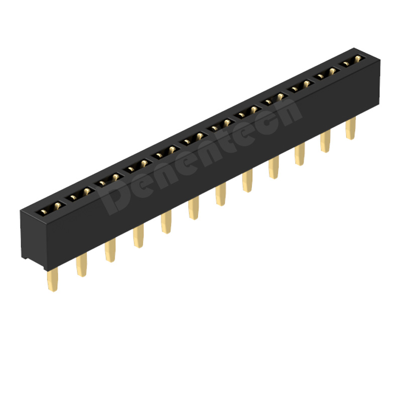 Denentech 质量好2.54MM排母H3.5单排180度镀金插针母针