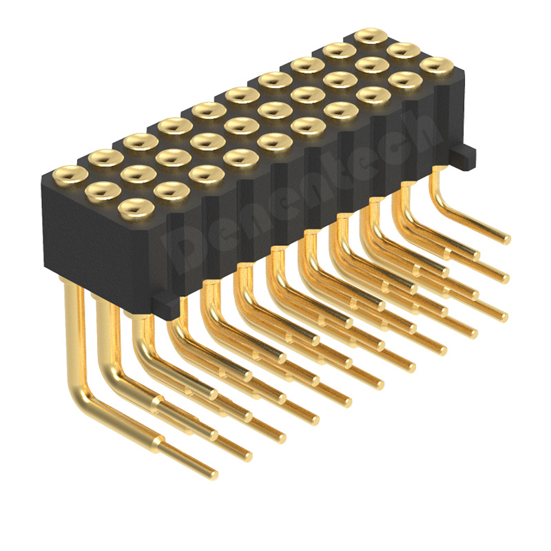 Denentech POGO PIN  2.00MM弹簧针H4.0三排母座90度凹面帯柱