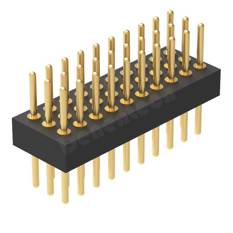 Denentech 大量现货1.27MM圆P排针H1.90xW4.52三排180度直插镀金圆pin插针