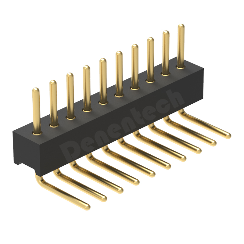 Denentech 质量好1.27MM圆P排针H2.20xW2.20单排90度圆pin排针连接器